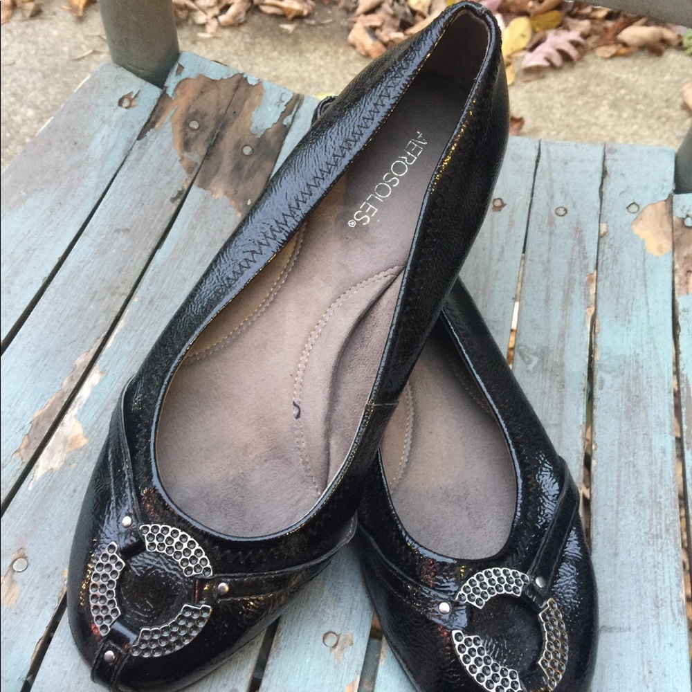 Women's Aerosoles 'Rebecca' Black Leather Flats 11 Gem